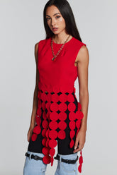 Inaya Circle Cutout Fringe Top In Red